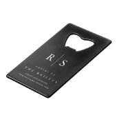 Classic Black & Ecru Monogram Wedding Geldbeutel Flaschenöffner (Vorderseite Schrägansicht)