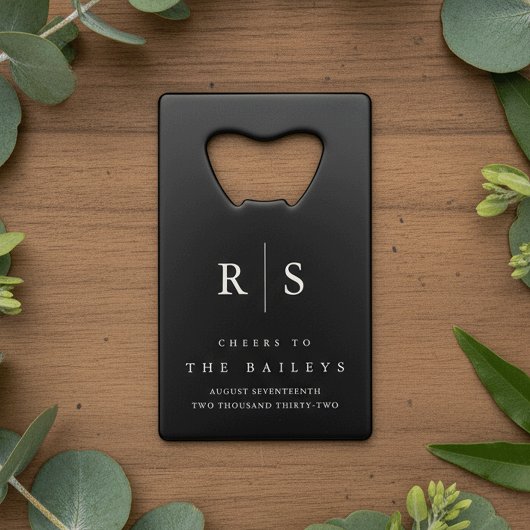 Classic Black & Ecru Monogram Wedding Geldbeutel Flaschenöffner