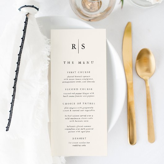 Classic Black & Ecru Monogram Wedding Menükarte