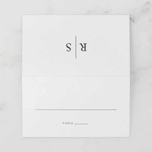 Classic Black & Ecru Monogram Wedding Platzkarte (Außenseite Aufgefaltet)