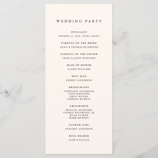 Classic Black & Ecru Monogram Wedding Programm (Rückseite)