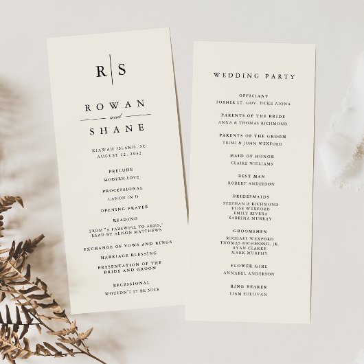 Classic Black & Ecru Monogram Wedding Programm