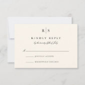 Classic Black & Ecru Monogram Wedding RSVP Karte (Vorderseite)