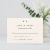 Classic Black & Ecru Monogram Wedding RSVP Karte (Stehend Vorderseite)