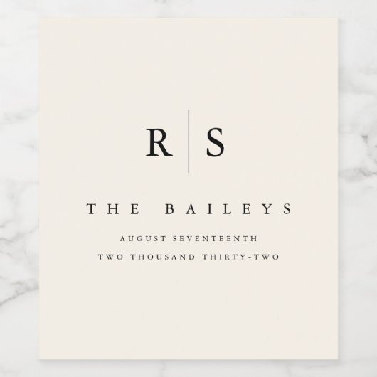 Classic Black & Ecru Monogram Wedding Weinetikett (Einzelnes Label)