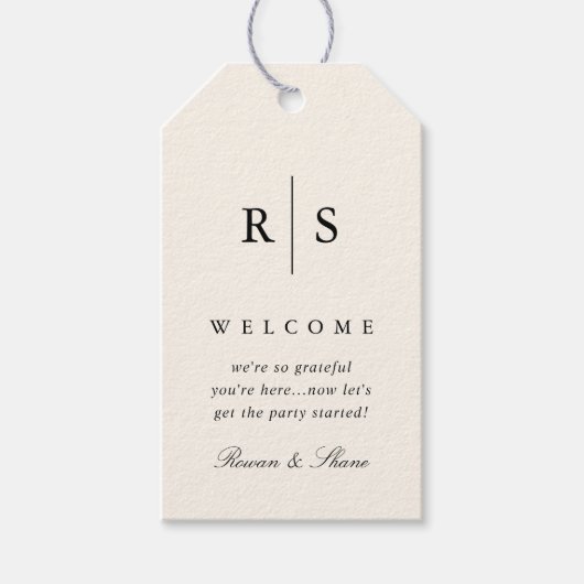 Classic Black & Ecru Monogram Wedding Welcome Geschenkanhänger (Vorderseite)