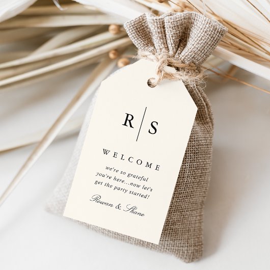 Classic Black & Ecru Monogram Wedding Welcome Geschenkanhänger