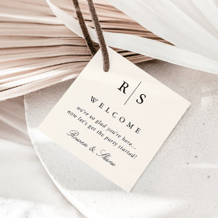 Classic Black & Ecru Monogram Wedding Welcome Tags Geschenkanhänger
