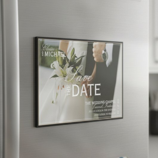 Classic Black Editorial Photo Save the Date Magnetkarte