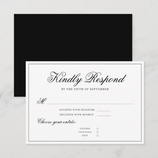 Classic Black Elegant Calligraphy Minimalistisch RSVP Karte (Vorne/Hinten)
