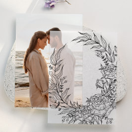 Classic Black Floral Overlay Wreath Pergament Einladungen