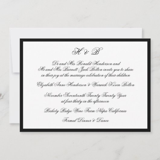 Classic Black Frame formale Monogram Wedding Einladung (Vorderseite)