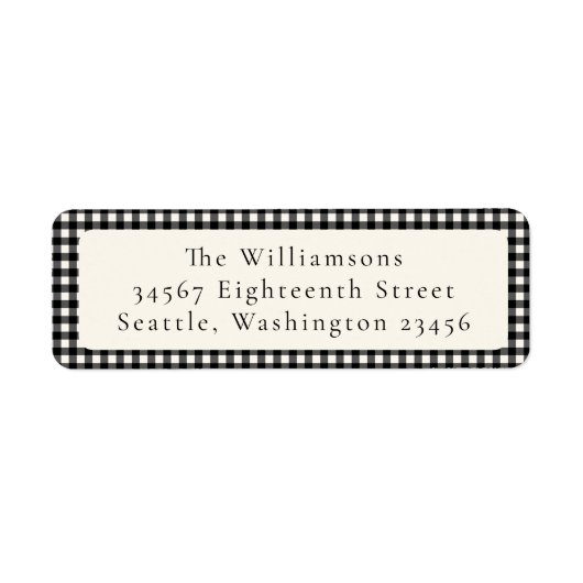 Classic Black Gingham Kariert Custom Rücksendeadre (Vorne)