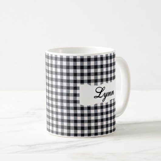 Classic Black Gingham Personalized Name  Kaffeetasse (VorderseiteRechts)