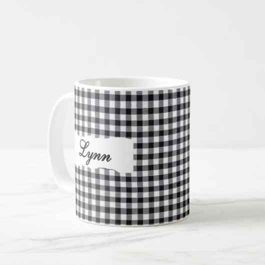 Classic Black Gingham Personalized Name  Kaffeetasse (Vorderseite Links)