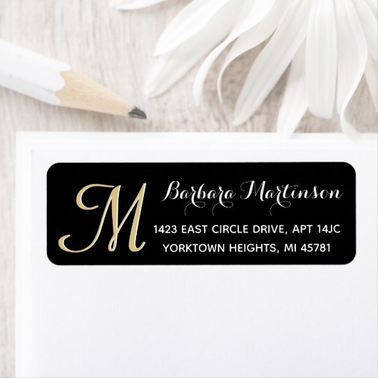 Classic Black Gold Custom Monogram Address Label (Insitu)