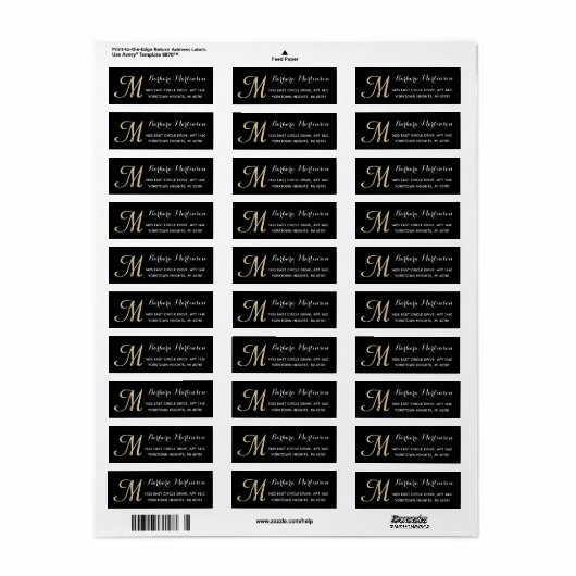 Classic Black Gold Custom Monogram Address Label (Vorne)