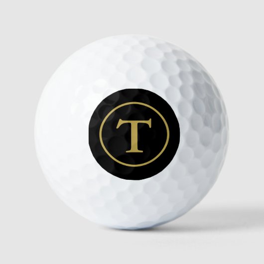 Classic Black & Gold Mit Monogramm Golfball (Vorderseite)