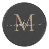 Classic Black Gold Monogram Girly Feminine Script Eishockey Puck (Vorderseite)