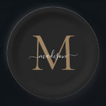 Classic Black Gold Monogram Modern Script Name Pappteller<br><div class="desc">Einfache,  moderne Black Gold Monogram Moderne Feminine Script Name Paper Plate</div>