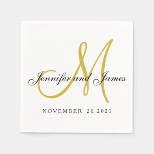 Classic Black Gold Monogram Paper Napkins Serviette