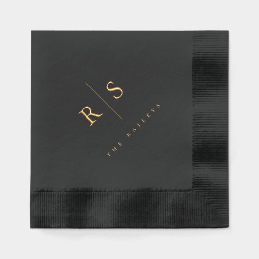 Classic Black & Gold Monogram Wedding Servietten Mit Folie (Vorderseite)
