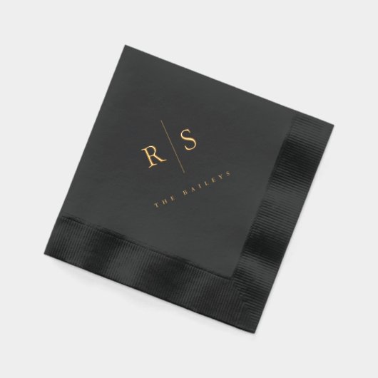 Classic Black & Gold Monogram Wedding Servietten Mit Folie (Links)