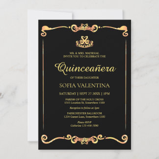 Classic Black Gold Quinceanera Einladung