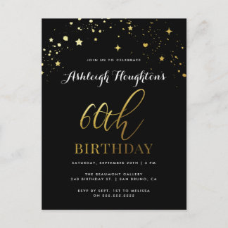 Classic Black & Gold Star Confetti 60. Geburtstag Einladungspostkarte