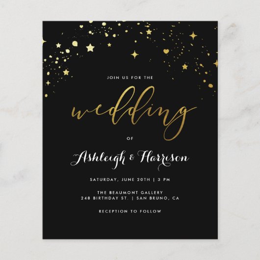 Classic Black & Gold Star Confetti Wedding (Vorderseite)