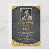 Classic Black & Gold Vintages Foto 90. Geburtstag Einladung (Vorderseite)