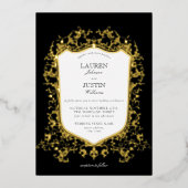 Classic Black & Gold Wappen Wedding Folieneinladung (Vorderseite)