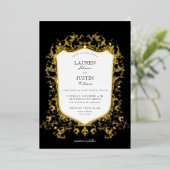 Classic Black & Gold Wappen Wedding Folieneinladung (Stehend vorne)