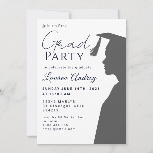 Classic Black Graduation Invitation Einladung (Vorderseite)