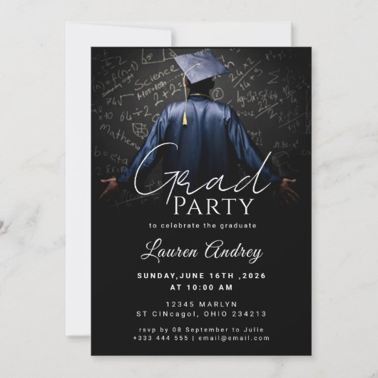 Classic Black Graduation Invitation Einladung (Vorderseite)