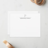 Classic Black Gray Lined Monogram Mitteilungskarte (Vorderseite/Rückseite Beispiel)