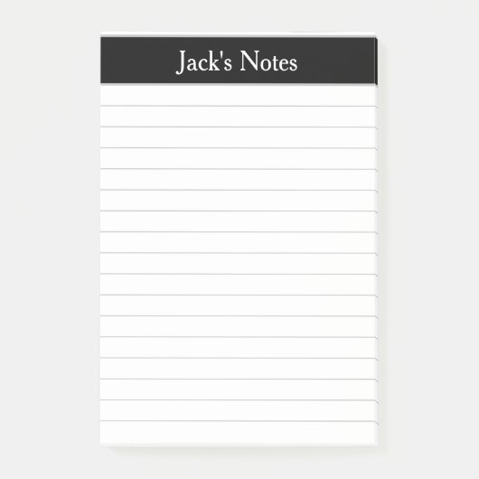 Classic Black Gray Lined Personalisiert Post-it Klebezettel (Vorderseite)