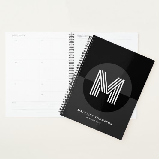 Classic Black Gray White Geometric Modern Monogram Planer (Anzeige)
