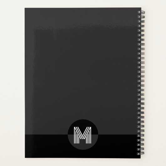 Classic Black Gray White Geometric Modern Monogram Planer (Rückseite)