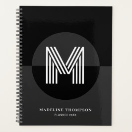 Classic Black Gray White Geometric Modern Monogram Planer
