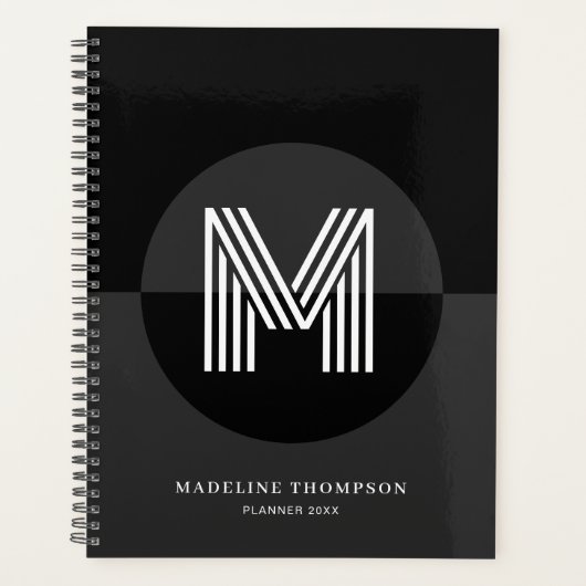 Classic Black Gray White Geometric Modern Monogram Planer (Vorderseite)