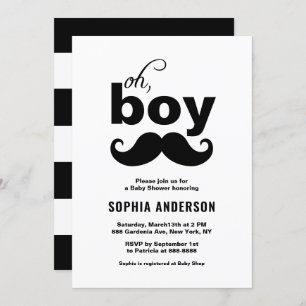 Classic Black It is a Boy Mustache Baby Shower Einladung