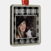 Classic Black Kariert Personalisiert Dog Mama Foto Ornament Aus Metall (Rechts)