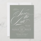 Classic Black Krawatte Gray Green Calligraphy Foto Save The Date (Vorderseite)