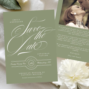 Classic Black Krawatte Sage Green Calligraphy Foto Save The Date