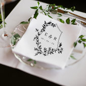 Classic Black Leafy Wappen Wedding Monogram Serviette