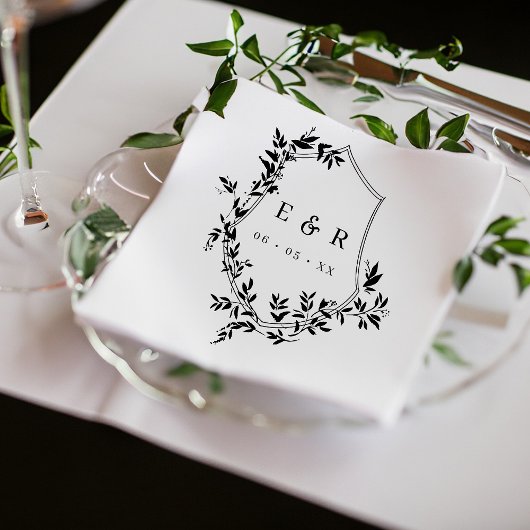 Classic Black Leafy Wappen Wedding Monogram Serviette