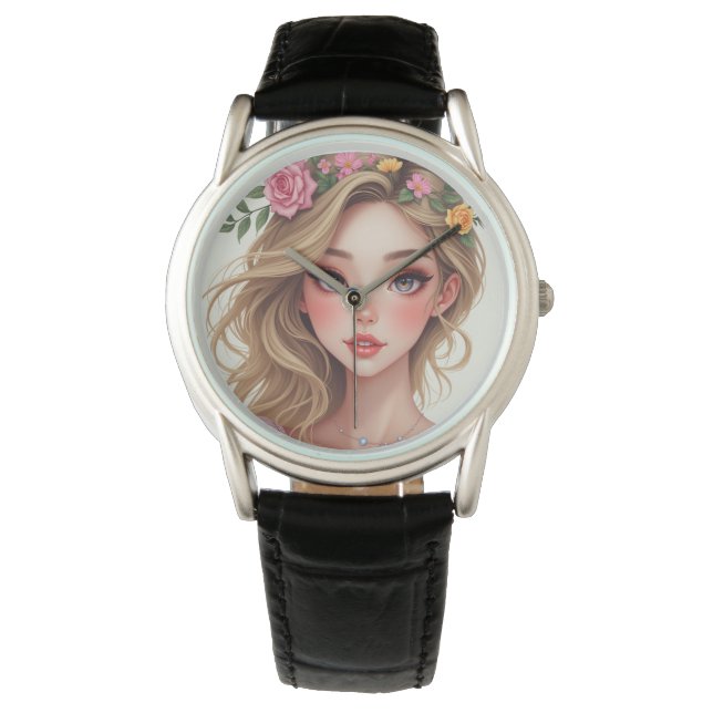 Classic Black Leather Watch (C.C.) Armbanduhr (Vorderseite)