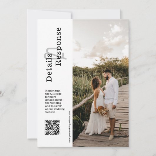 Classic Black Modern Minimal Wedding QR Code Foto Einladung (Rückseite)