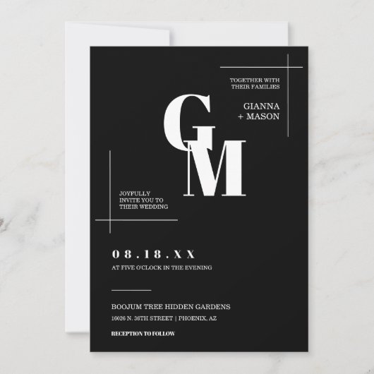 Classic Black Modern Minimal Wedding QR Code Foto Einladung (Vorderseite)